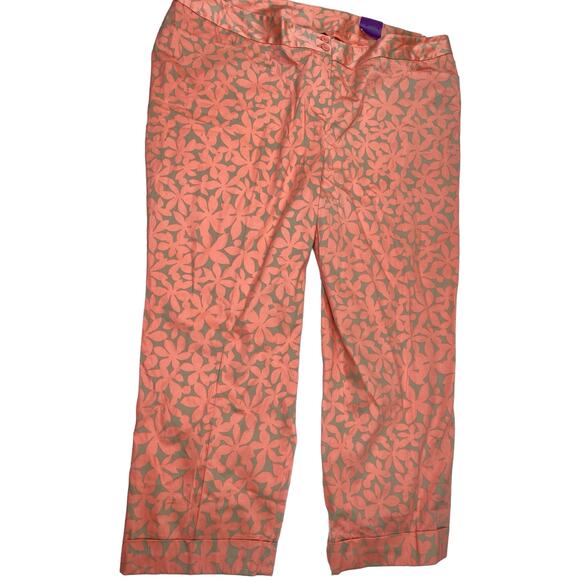 Lane Bryant Women's Floral Print Ankle Pants Size 28 Peach Beige Sateen NWT - Picture 10 of 16